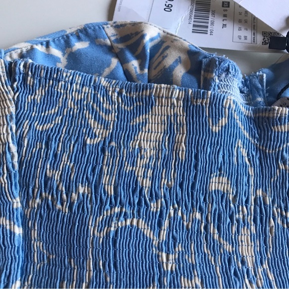 Zara sz XS BLUE strapless SMICKED floral corset crop top NWT - Picture 6 of 7